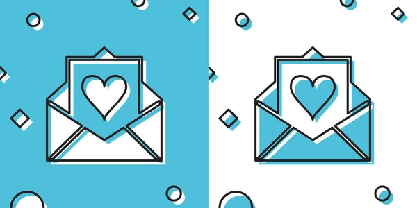 Zwarte Envelop Met Valentijn Hart Pictogram Geïsoleerd Blauwe Witte Achtergrond — Stockvector
