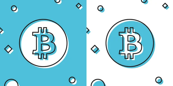 Crypto Monnaie Noire Icône Bitcoin Isolé Sur Fond Bleu Blanc — Image vectorielle