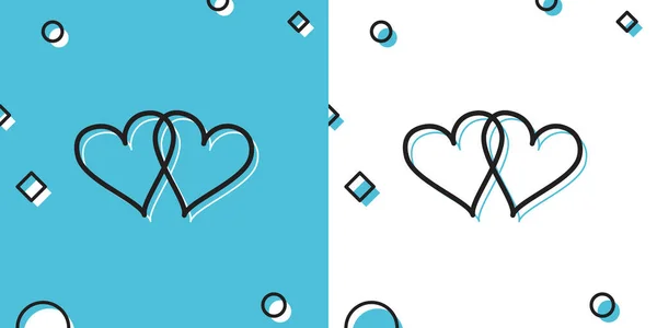 Black Two Linked Hearts Icono Sobre Fondo Azul Blanco Corazón — Vector de stock