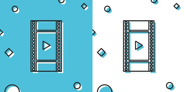 Ikona Black Play Video Izolované Modrém Bílém Pozadí Filmový Proužek — Stockový vektor