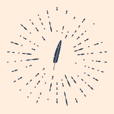 Siyah Tüy kalem simgesi bej arkaplanda izole edildi. Soyut çember rastgele noktalar. Vektör İllüstrasyonu