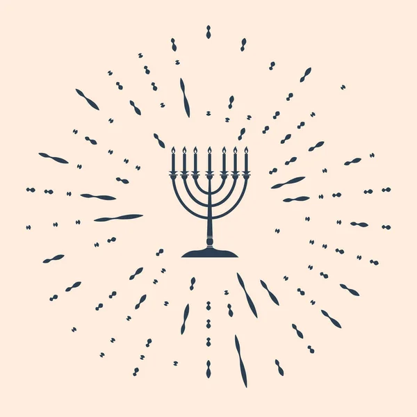 Ícone Preto Hanukkah Menorah Isolado Fundo Bege Ícone Religião Símbolo — Vetor de Stock