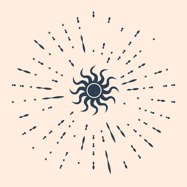 Черное Солнце Значок Изолирован Бежевом Фоне Абстрактные Круговые Случайные Точки — стоковый вектор