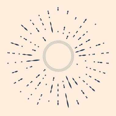 Siyah ip çerçeve simgesi bej arkaplanda izole edildi. Denizcilik ipinden yapılmış kareler. Dekorasyon için yuvarlak deniz ipi. Soyut çember rastgele noktalar. Vektör İllüstrasyonu.