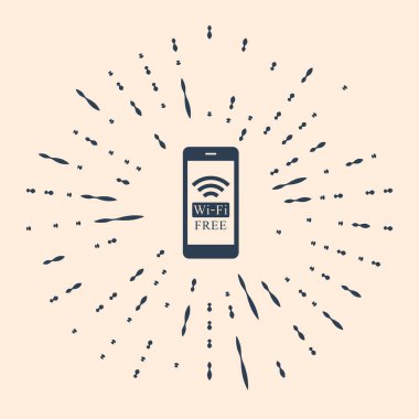 Bej arka planda ücretsiz kablosuz bağlantı ikonu olan akıllı telefon. Kablosuz teknoloji, kablosuz ağ, kablosuz ağ, sıcak nokta konsepti. Soyut çember rastgele nokta. Vektör İllüstrasyonu.