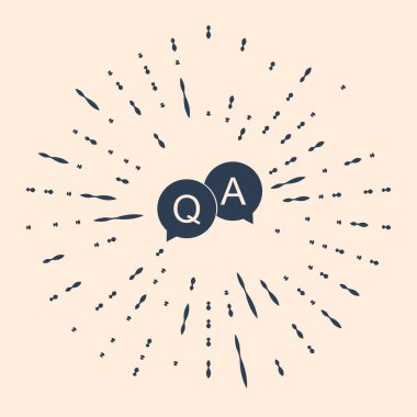 Bej arkaplanda konuşma baloncuğu simgesinde Siyah Soru ve Yanıt işareti. Q ve A sembolü. SSS işareti. Dosyaları kopyala, sohbet balonu ve grafik web simgeleri. Soyut çember rastgele noktalar. Vektör İllüstrasyonu