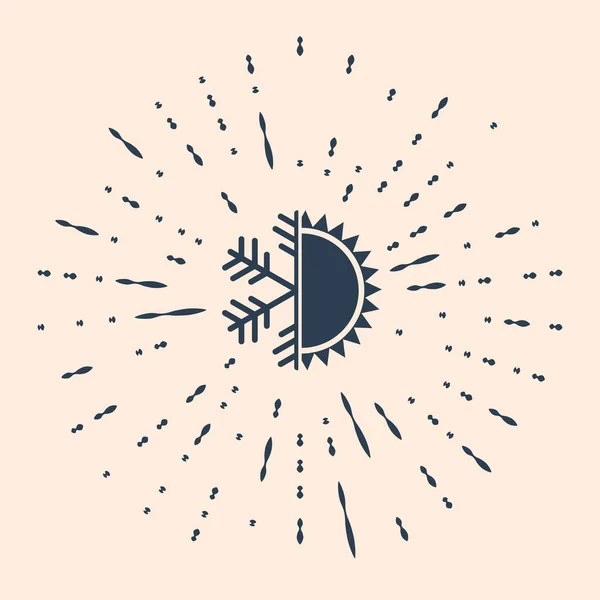 Černý Horký Studený Symbol Ikona Slunce Sněhové Vločky Izolované Béžovém — Stockový vektor