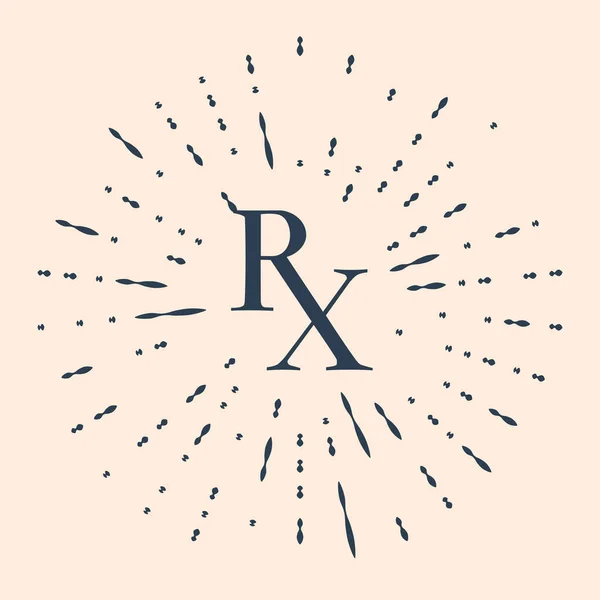 Black Medicine symbol Rx prescription icon isolated on beige background. Abstract circle random dots. Vector Illustration