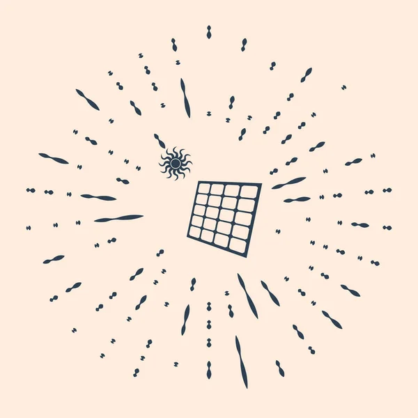 Черная Солнечная Батарея Иконка Солнца Изолированы Бежевом Фоне Абстрактные Круговые — стоковый вектор