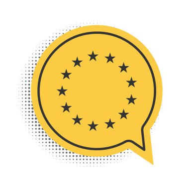 Avrupa Birliği simgesinin Siyah Bayrağı beyaz arkaplanda izole edildi. AB çember sembolü. Avrupa bayrağı sallıyor. Sarı konuşma balonu sembolü. Vektör