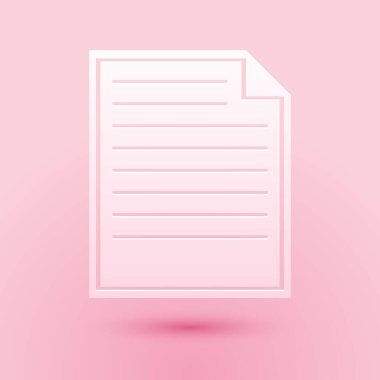 Kağıt kesiği Belge simgesi pembe arkaplanda izole edildi. Dosya simgesi. Kontrol listesi simgesi. İş konsepti. Kağıt sanatı tarzı. Vektör