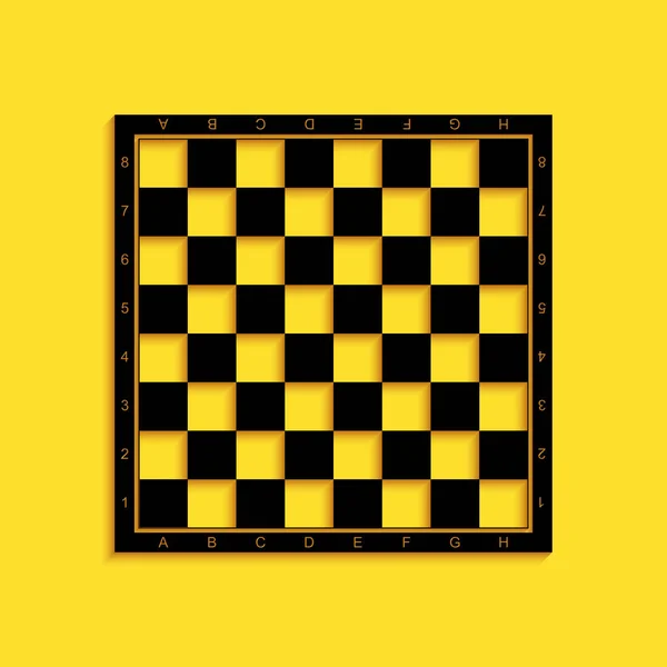 Black Chess board-ikon isolerad på gul bakgrund. Forntida intellektuella brädspel. Lång skuggstil. Vektor — Stock vektor