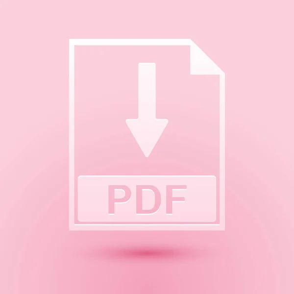 Papier gesneden PDF-bestand document pictogram geïsoleerd op roze achtergrond. PDF-knoppenbord downloaden. Papierkunst stijl. Vector — Stockvector