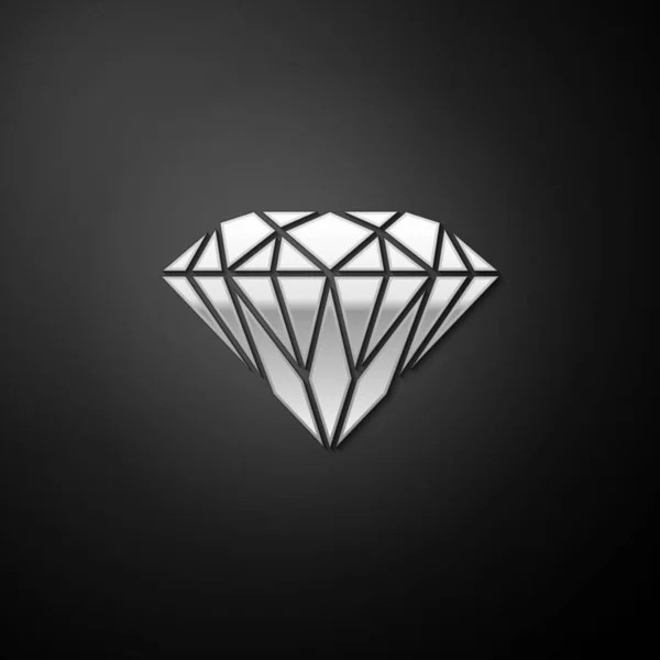 ブラックを基調としたシルバーダイヤモンドアイコン。ジュエリーシンボル。宝石だ。長い影のスタイル。ベクトル — ストックベクタ