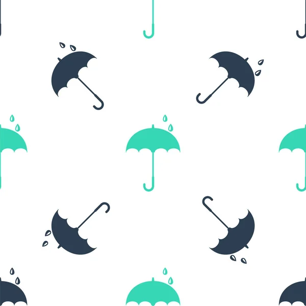 Зеленый классический элегантный открытый зонтик значок изолированный бесшовный узор на белом фоне. Символ защиты от дождя. Вектор — стоковый вектор