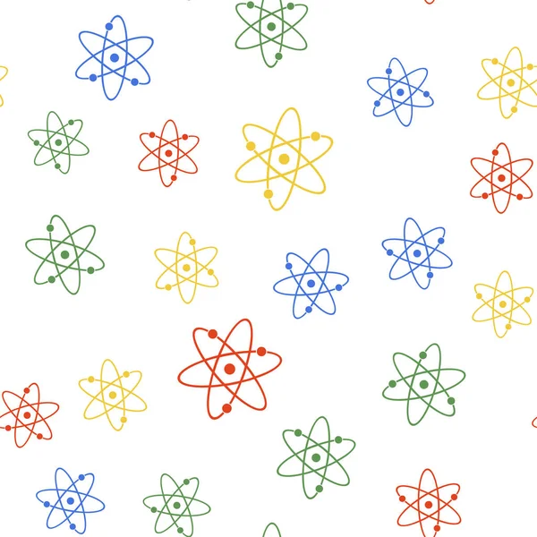 Кольорова піктограма Atom ізольовано безшовний візерунок на білому тлі. Символ науки, освіти, ядерної фізики, наукових досліджень. Електрони та протони. Векторні — стоковий вектор