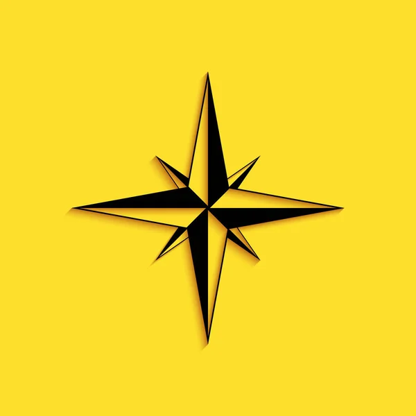 Black Wind ros ikon isolerad på gul bakgrund. Kompassikon för resor. Navigationsdesign. Lång skuggstil. Vektor — Stock vektor
