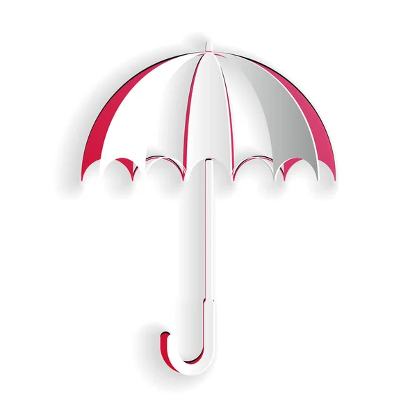 Paper cut Classic elegant opened umbrella icon isolated on white background. Rain protection symbol. Paper art style. Vector — Stock Vector