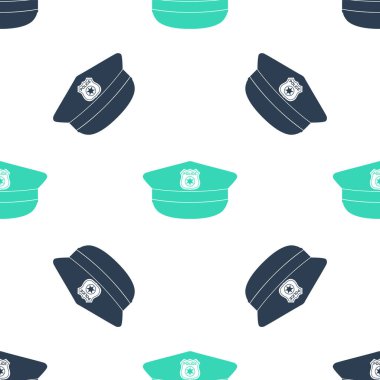 Papağan ikonlu yeşil polis şapkası beyaz arka planda izole edilmiş pürüzsüz desen. Polis şapkası işareti. Vektör