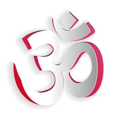 Kağıt kesiği Om veya Aum Indian kutsal ses simgesi beyaz arka planda izole. Brahma, Vishnu ve Shiva 'nın kutsal üçlemesinin sembolü. Kağıt sanatı tarzı. Vektör