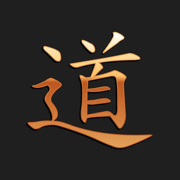 Caligrafía china dorada, traducción Dao, Tao, icono del taoísmo aislado sobre fondo negro. Estilo de sombra larga. Vector — Vector de stock