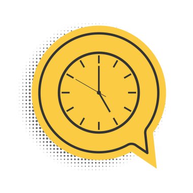 Siyah Saat simgesi beyaz arkaplanda izole edildi. Zaman sembolü. Sarı konuşma balonu sembolü. Vektör