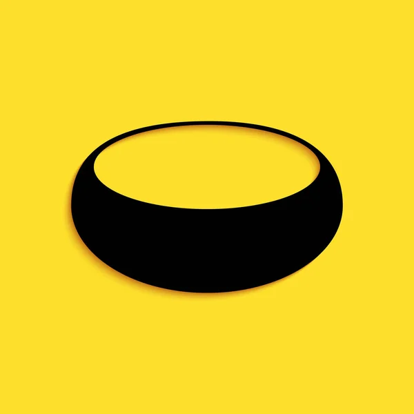 Icono del Black Bowl aislado sobre fondo amarillo. Estilo de sombra larga. Vector — Vector de stock