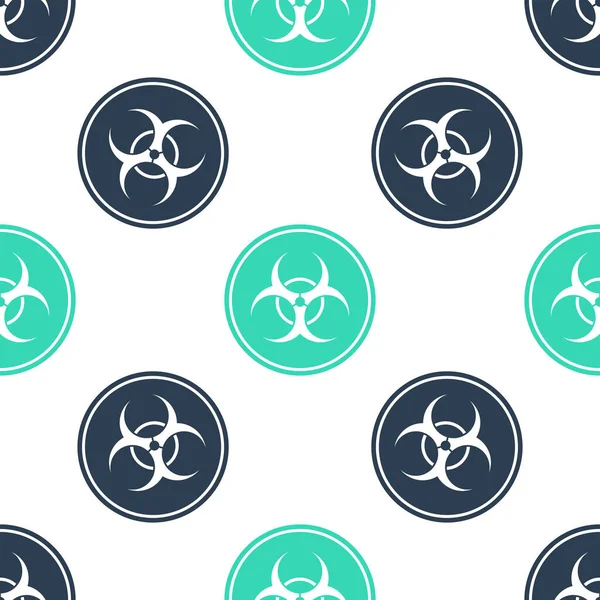 Green Biohazard symbol icon isolated seamless pattern on white background. Vector — Stock Vector