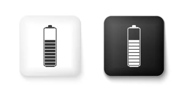 Icône indicateur de niveau de charge de batterie noir et blanc isolé sur fond blanc. Bouton carré. Vecteur — Image vectorielle