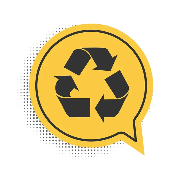 Black Recycle symbol icon isolated on white background. Circular arrow icon. Environment recyclable go green. Yellow speech bubble symbol. Vector — Stock Vector