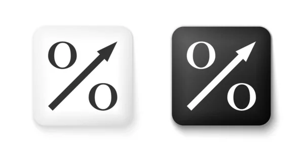 Preto e branco ícone de seta percentual para cima isolado no fundo branco. Aumento do sinal percentual. Botão quadrado. Vetor —  Vetores de Stock