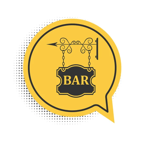 Panneau Vintage noir publicité extérieure avec texte icône Bar isolé sur fond blanc. Symbole de bulle de parole jaune. Vecteur — Image vectorielle