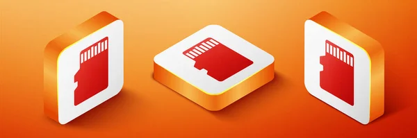 Icono de la tarjeta de memoria Micro SD isométrico aislado sobre fondo naranja. Botón cuadrado naranja. Vector — Archivo Imágenes Vectoriales