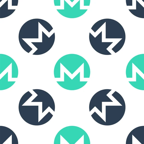 Zöld Cryptocurrency érme Monero XMR ikon elszigetelt zökkenőmentes minta fehér háttér. Digitális valuta. Altcoin szimbólum. Blokkolólánc alapú biztonságos titkosító valuta. Vektor — Stock Vector