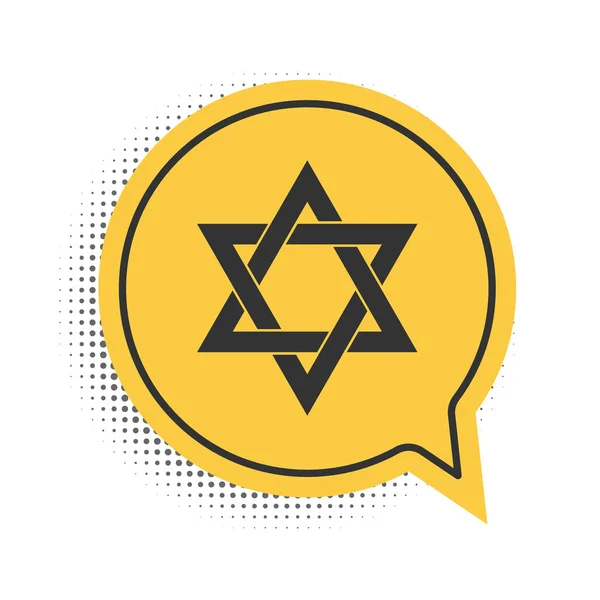 Black Star of David icon isolated on white background. Jewish religion symbol. Yellow speech bubble symbol. Vector — Stock Vector