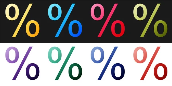 Establecer Porcentaje símbolo icono de descuento aislado sobre fondo blanco y negro. Porcentaje de venta - etiqueta de precio, etiqueta. Vector — Vector de stock
