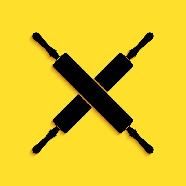 Black Crossed Rolling Pins Icon Isoliert Auf Gelbem Hintergrund Küchenutensilien — Stockvektor