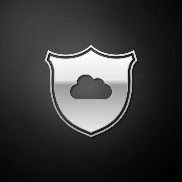 Silver Cloud Shield Icon Isolated Black Background Cloud Storage Data — Stock Vector