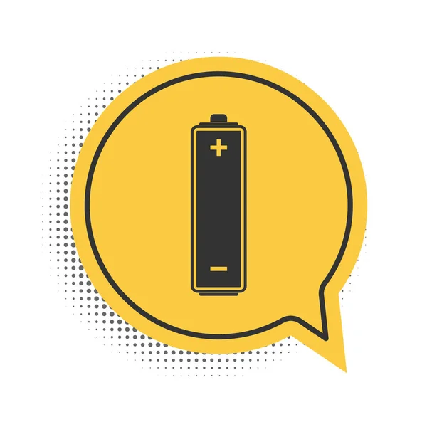 Black Battery Icon Isolated White Background Yellow Speech Bubble Symbol — Stock Vector