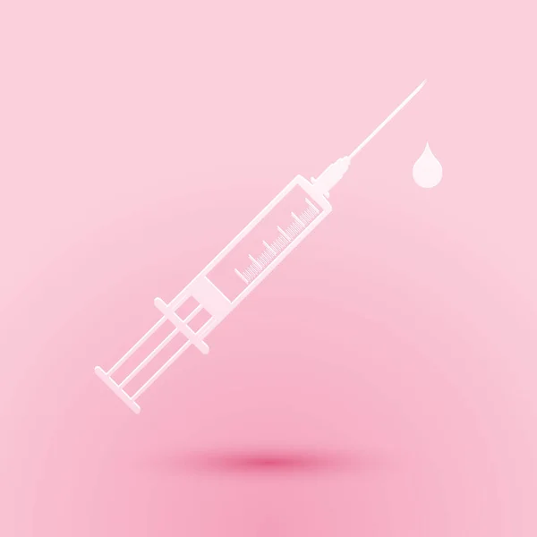 Медицинский Шприц Иголкой Иконкой Розовом Фоне Знак Шприца Вакцины Вакцинации — стоковый вектор