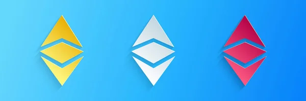 Бумага Вырезать Криптовалюта Монета Ethereum Классический Значок Etc Изолированы Синем — стоковый вектор