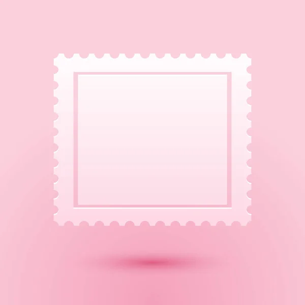Carta Tagliata Icona Timbro Postale Isolato Sfondo Rosa Stile Cartaceo — Vettoriale Stock