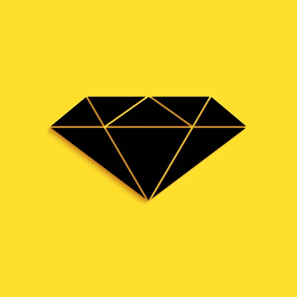 Icono Diamante Negro Aislado Sobre Fondo Amarillo Símbolo Joyería Piedra — Archivo Imágenes Vectoriales