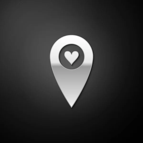 Silver Map Pointer Heart Icon Isolated Black Background Valentines Day — Stock Vector