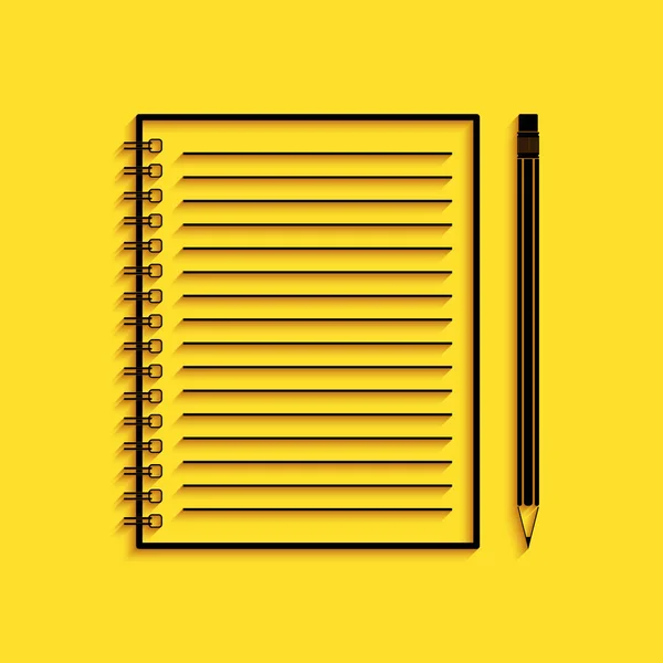 Caderno Lápis Branco Preto Com Ícone Borracha Isolado Fundo Amarelo —  Vetores de Stock