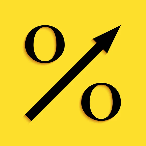 Negro Porcentaje Hacia Arriba Icono Flecha Aislado Sobre Fondo Amarillo — Vector de stock