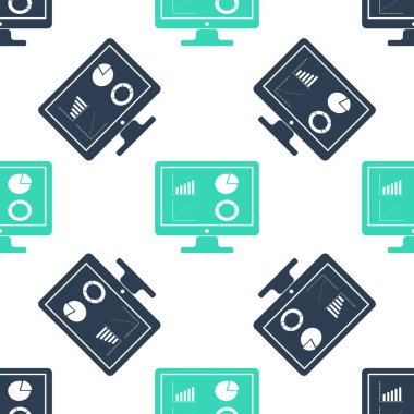 Grafik çizelgesi simgesi olan yeşil bilgisayar monitörü beyaz arkaplanda izole edilmiş pürüzsüz desen. Metin dosya simgesini rapor et. Muhasebe tabelası. Denetim, analiz, planlama. Vektör.