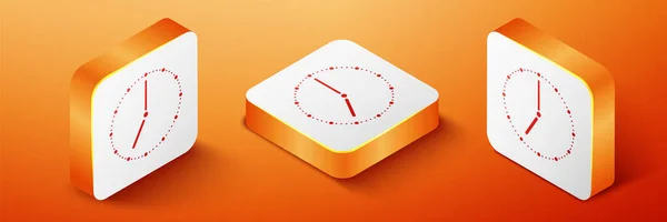 Izometrikus Óra Ikon Elszigetelt Narancssárga Alapon Idő Szimbólum Narancssárga Négyzet — Stock Vector