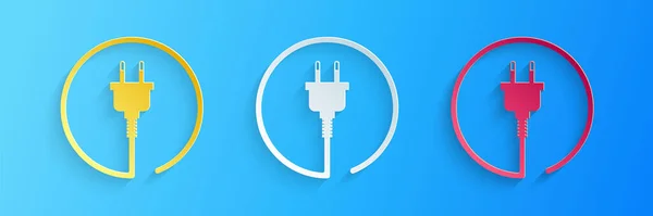 Papierschnitt Elektrostecker Symbol Isoliert Auf Blauem Hintergrund Konzept Der Verbindung — Stockvektor