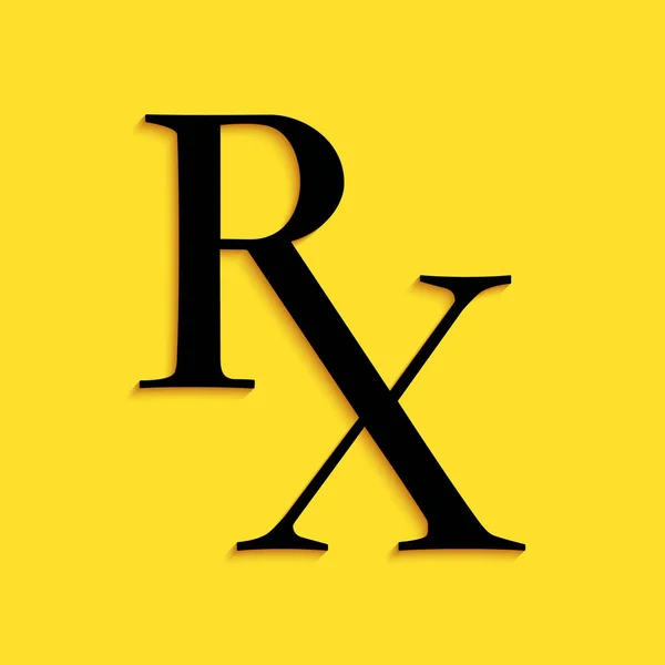 黑色医药符号Rx处方图标孤立在黄色背景 长影子风格 — 图库矢量图片